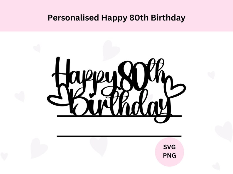 Personalised Happy 80th Birthday Cut File, 80th Cake Topper With Space ...