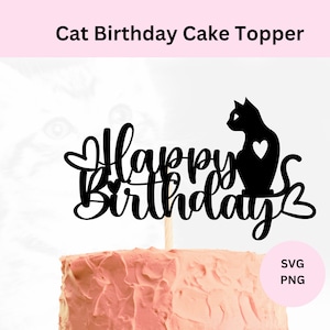 Svg de décoration de gâteau de chat | Téléchargement numérique | Fichier de coupe Topper anniversaire chat | Fête des chats | Décoration de fête chat | SVG pour Cricut | Gâteau d'anniversaire pour chat