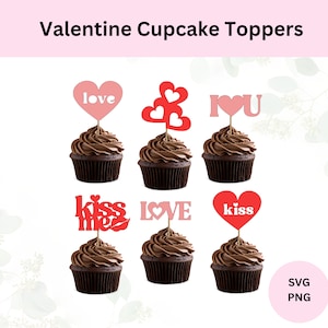 Adornos para cupcakes de San Valentín Svg Descarga digital Archivo de corte para cupcakes de San Valentín Paquete de San Valentín Svg Feliz día de San Valentín San Valentín PNG