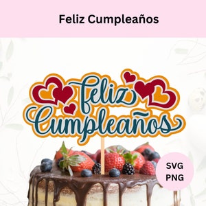 Feliz Cumpleaños Svg | Joyeux anniversaire SVG | Téléchargement numérique | Svg de décoration de gâteau en couches | Feliz Cumpleaños png