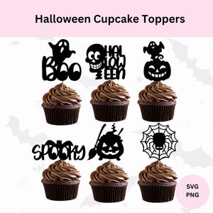 Adornos para cupcakes de Halloween Svg / Paquete de Svg de Halloween / Descarga digital / Svg de Halloween / Archivo de corte digital / Paquete de Png de Halloween