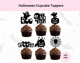 Toppers per cupcake di Halloween Svg / Pacchetto Svg di Halloween / Download digitale / Svg di Halloween / File di taglio digitale / Pacchetto PNG di Halloween