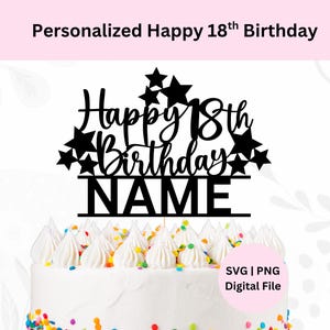 Personalisierte glückliche 18. Geburtstags-Svg | Digitaler Download | Kuchen Topper | Personalisierte Cake Topper | SVG-Schnittdatei | Alles Gute zum 18.Geburtstag