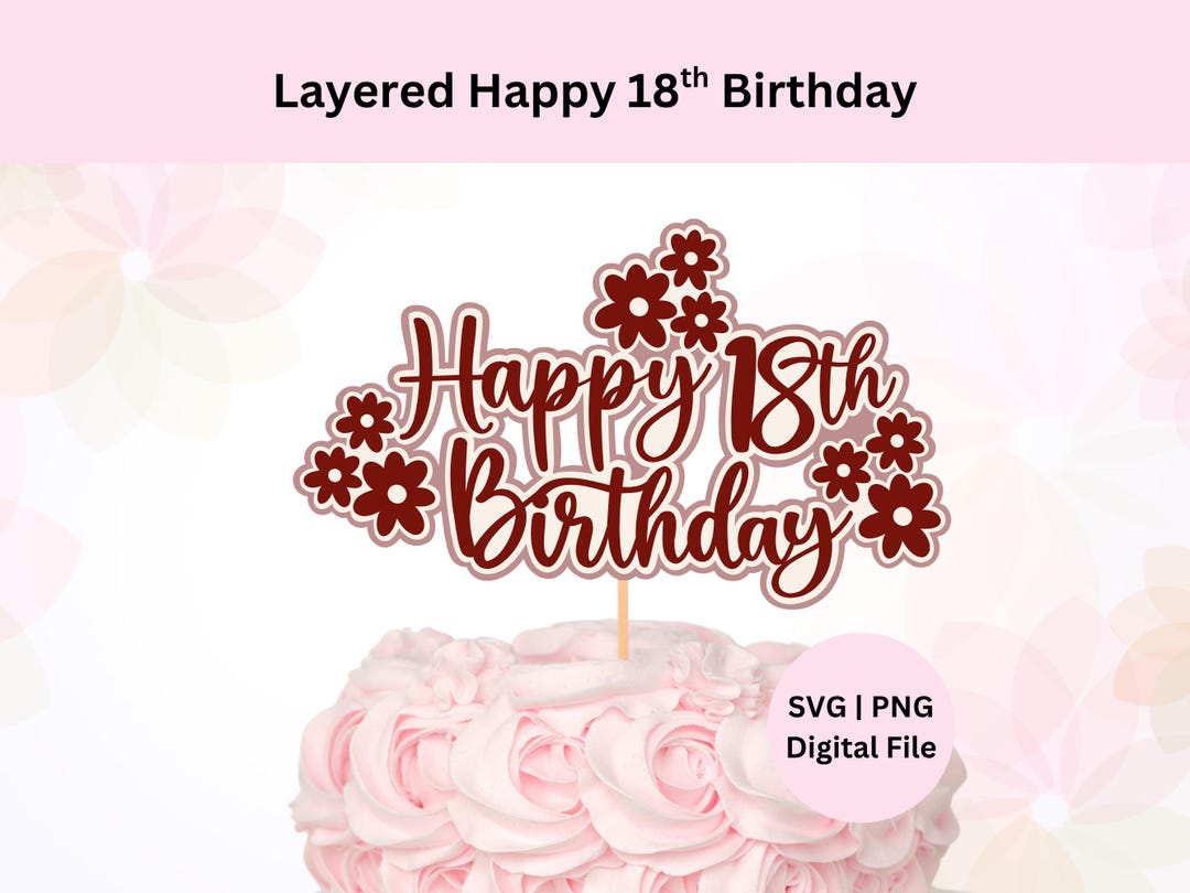 Layered Happy 18th Birthday Cake Topper Svg | Digital Download | Cake ...