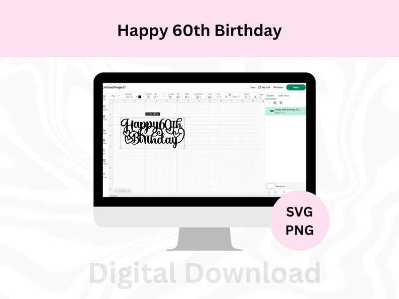 Happy 60th Birthday Svg | Digital Download | 60th Birthday Cake Topper ...