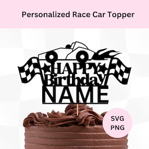 Personalisierte Rennauto-Kuchendeckel svg | Digitaler Download | Rennwagen | Auto-Kuchenaufleger | Rennwagen Geburtstagsstecker
