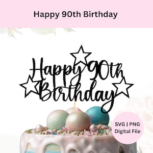 Joyeux 90e anniversaire de gâteau Svg | Téléchargement numérique | Svg de décoration de gâteau | Signe du 90e anniversaire
