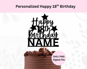 18th Birthday Svg | Personalized Cake Topper | Eighteenth Birthday Svg | Eighteen Cake Topper Svg | Name Cake Topper | Custom Cake Topper