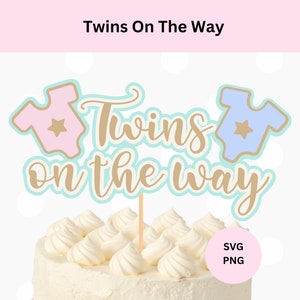 Tweeling onderweg taart Topper Svg | Digitale download | Babyshower taarttopper | Tweeling Baby douche teken Svg | Digitaal snijbestand