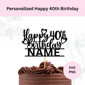 Svg joyeux 40e anniversaire personnalisé | Téléchargement numérique | Svg de décoration de gâteau | Décoration de gâteau bricolage | Décoration de gâteau Joyeux 40e anniversaire