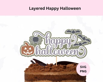 Geschichtetes glückliches Halloween-Svg | Digitaler Download | Fröhliches Halloween Dekor | Halloween-Zeichen | Halloween-Kuchendeckel | Geschichtete Cake Topper svg