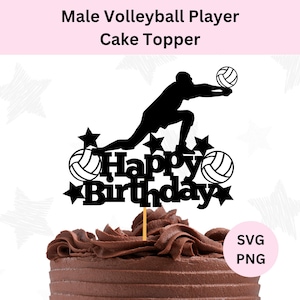 Volleybal taart topper Svg | Digitale download | Volleybal verjaardag Topper Svg | Taarttopper Svg | Mannelijke volleybal speler Svg