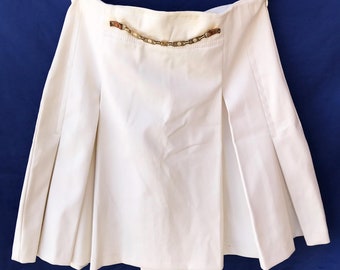Saia vintage Celine feminina, algodão branco, tamanho 46, feita na França, saia rara Céline para mulheres