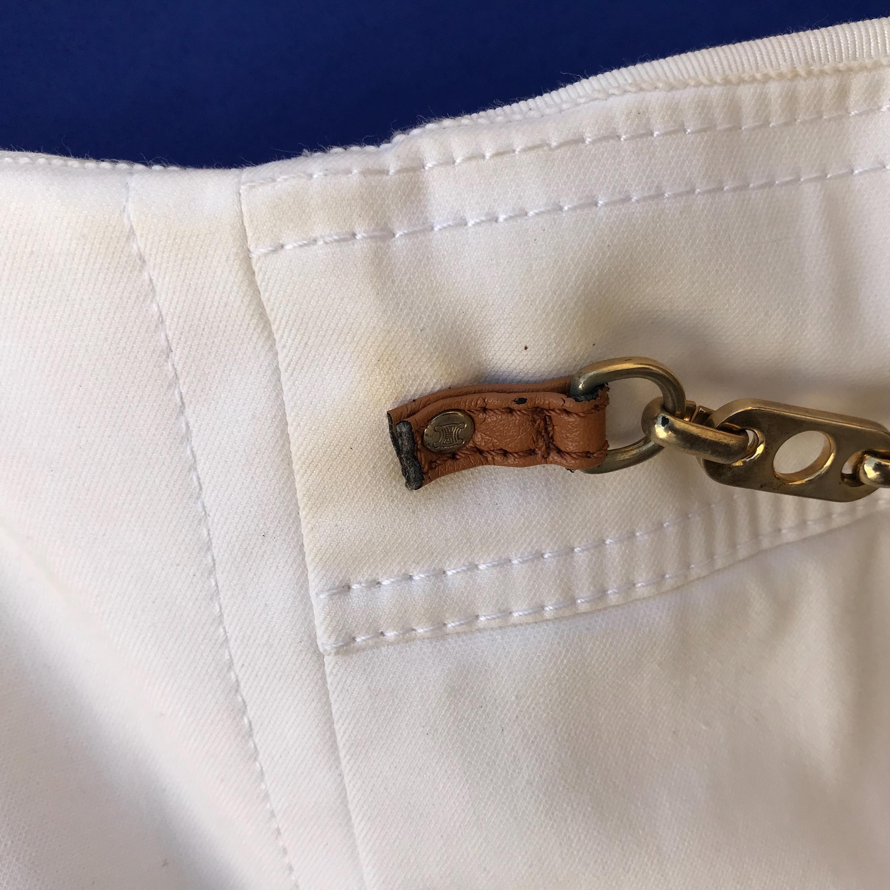 Vintage Celine Women's Skirt White Cotton Size 46 Made in France