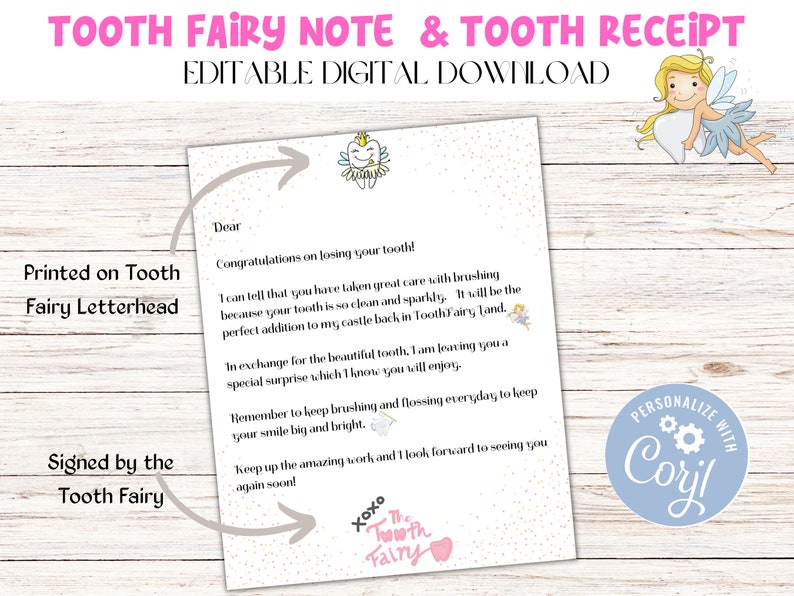 Editable Tooth Fairy Letter Note From Tooth Fairy Lost Tooth Receipt Printable Tooth Fairy Note ...