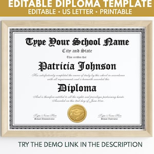 Editable High School Diploma, Homeschool Diploma Template Keepsake, Certificate Template, Custom GED Diploma