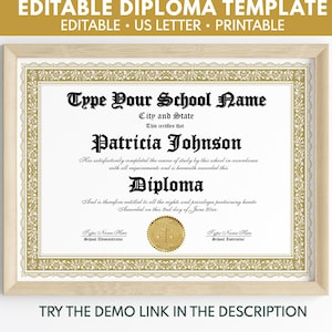 High School Diploma, Homeschool Diploma Template Editable, Printable Certificate Template Keepsake, Custom GED Diploma