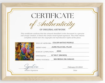 Editable Artist Certificate of Authenticity Template, Printable COA (Canva Template)