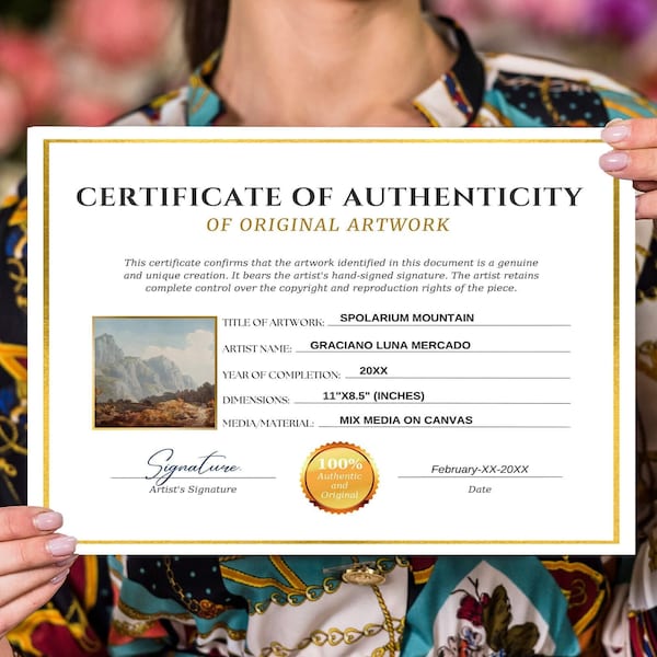 Editable Certificate of Authenticity for Artwork Template, Printable Certificate of Authenticity, Artist COA, Canva Template