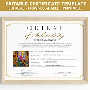 Certificate of Authenticity for Art, Editable Artist Certificate of Authenticity Template, Printable COA, Canva Template