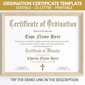 Ordination Certificate Template Deacon, Editable Certificate Of Ordination, Gospel Ministry Certificate Template