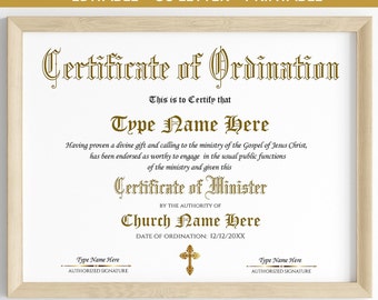 Ordination Certificate Template Deacon, Editable Certificate Of Ordination, Gospel Ministry Certificate Template