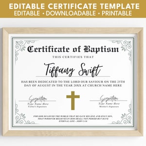 Editable Certificate of Baptism Template, Baptism Certificate, Canva Template,Keepsake for Family, Personalized Child's Baptism in Canva