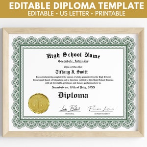 High School Diploma Template Download, Home School Diploma, Replacement Diploma, DIY Diploma Template, Customizable Diploma Template