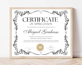 Editable Certificate of Appreciation Template, Elegant Award (Canva Digital Download)