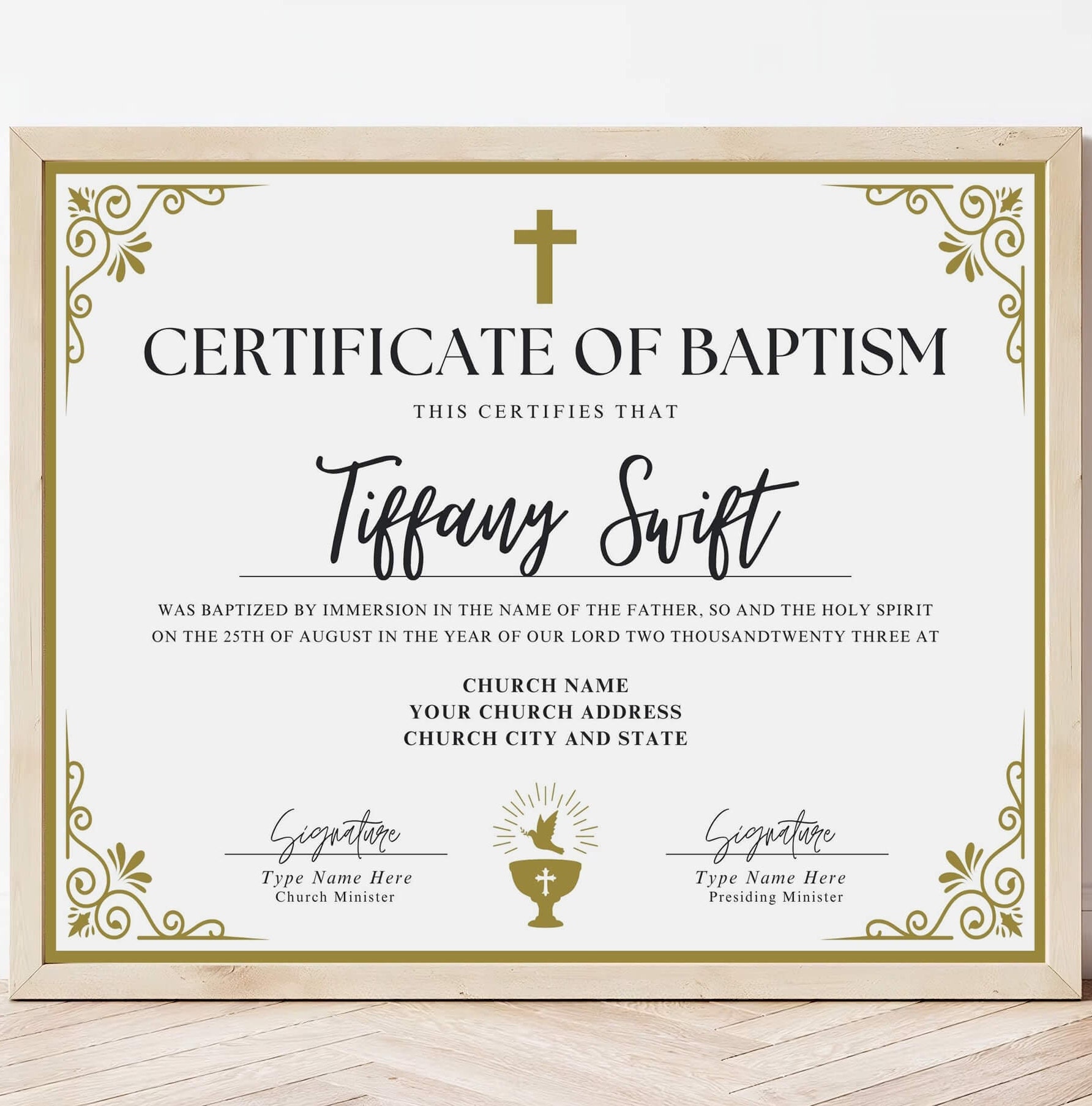 Editable Baptism Certificate Template, Printable Certificate of Baptism
