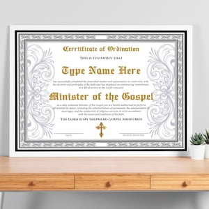 Editable Ordained Minister Certificate Template, Printable Certificate of Ordination, Elegant Ordination Certificate