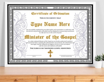 Editable Ordained Minister Certificate Template (Digital Download)
