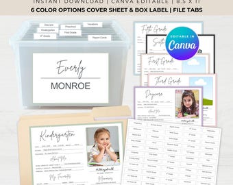 Editable Memory Box Starter Kit, File Cover Pages, Tabs & Box Label, Milestone Pages, Baby Keepsake File Box, School Year Questionnaire