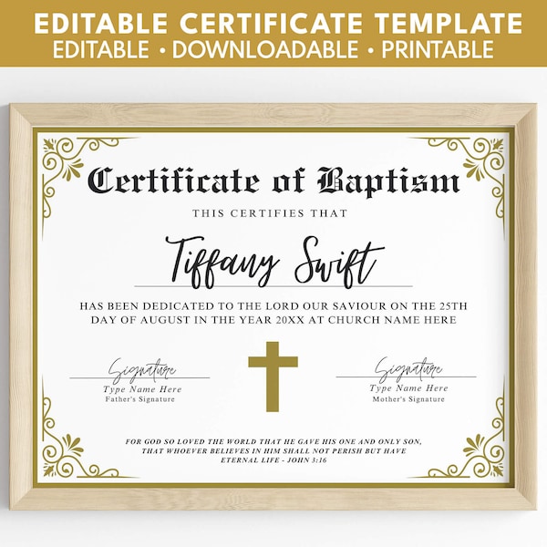 Baptism Certificate, Baby Dedication Certificate Canva Template, Certificate of Baptism Template, Child Dedication Certificate