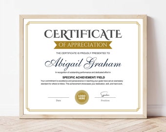 Editable Appreciation Certificate Template, Canva Award (Digital Download)