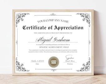 Editable Certificate of Appreciation Template, Canva Printable (Digital Download)