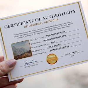 Editable Certificate of Authenticity for Artwork Template, Printable Certificate of Authenticity, Artist COA, Canva Template