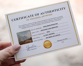 Artwork Certificate of Authenticity Template, Artist COA (Canva Template)