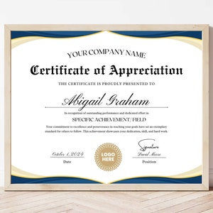 Editable Certificate Of Appreciation Template, Printable Appreciation Certificate, Appreciation Gift Certificate Canva Template