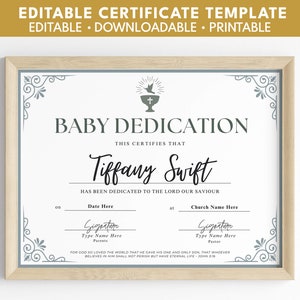 Customizable Baby Dedication Certificate | Baptism Keepsake | Child Dedication Template | Christening Keepsake | Baptism Certificate | Canva