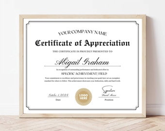Editable Certificate of Appreciation Template, Elegant Award (Canva)