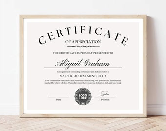 Editable Appreciation Certificate Template, Minimalist Design (Canva Template)