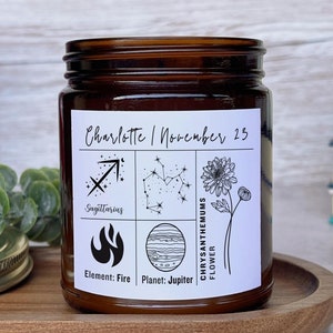 Custom Candle Gift For Zodiac Lovers, Birthday Gifts For Her, Birth Flower Candle, Star Sign Gift For Boyfriend, Astrology Gifts Zodiac Gift