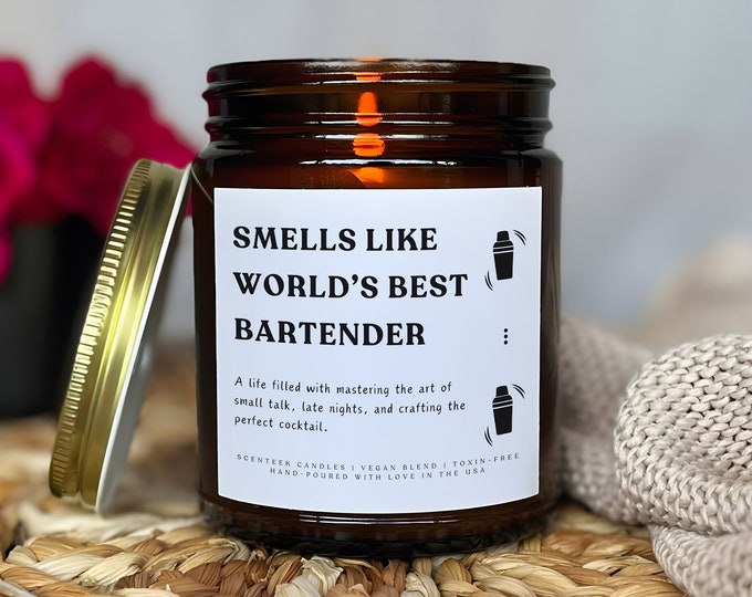 Smells Like World's Best Bartender Candle, Birthday Candle Gifts, Graduation Gifts, Gifts for Bartenders, Best Friend Gifts, New Job Gifts