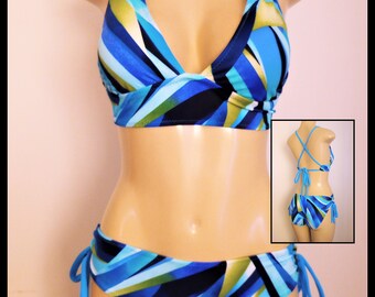 Tie Back Bikini: Crossover Top, Adjustable Low-Rise Bottom