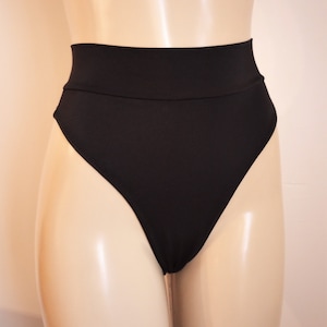 Thong High Waist Bikini Bottom, Higher Leg Swimsuit, Black Swimwear Bottoms, Bathing Suits for Women, Bikini Bottoms, Waistband
