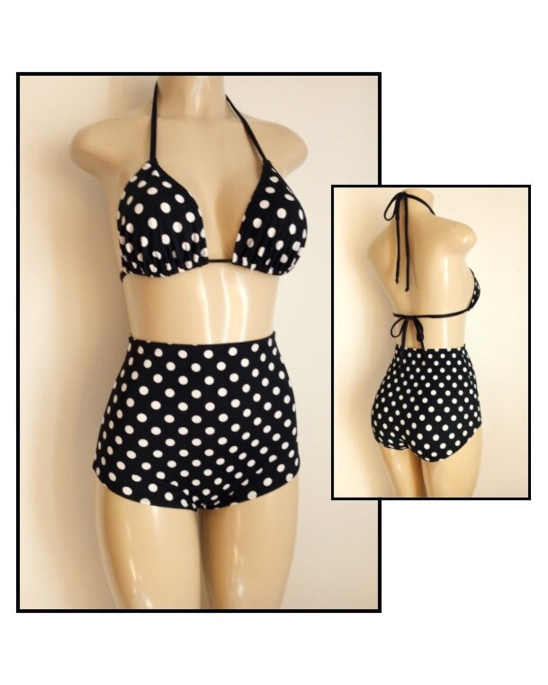Red & Black Retro Pinup High Waist Bikini Polka Swimwear main image 1