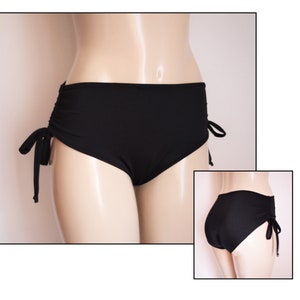 Drawstring Side Bikini Bottom, Higher Rise Swimsuit Bottoms, Adjustable Tie Swimsuit Bikinis, Women's Ruched Side Bathing Suit,