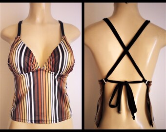 Open Back Tankini Top, Tie Back Swimwear, Apron Back Tankini Swimsuits, Crossover Back Tankini Tops