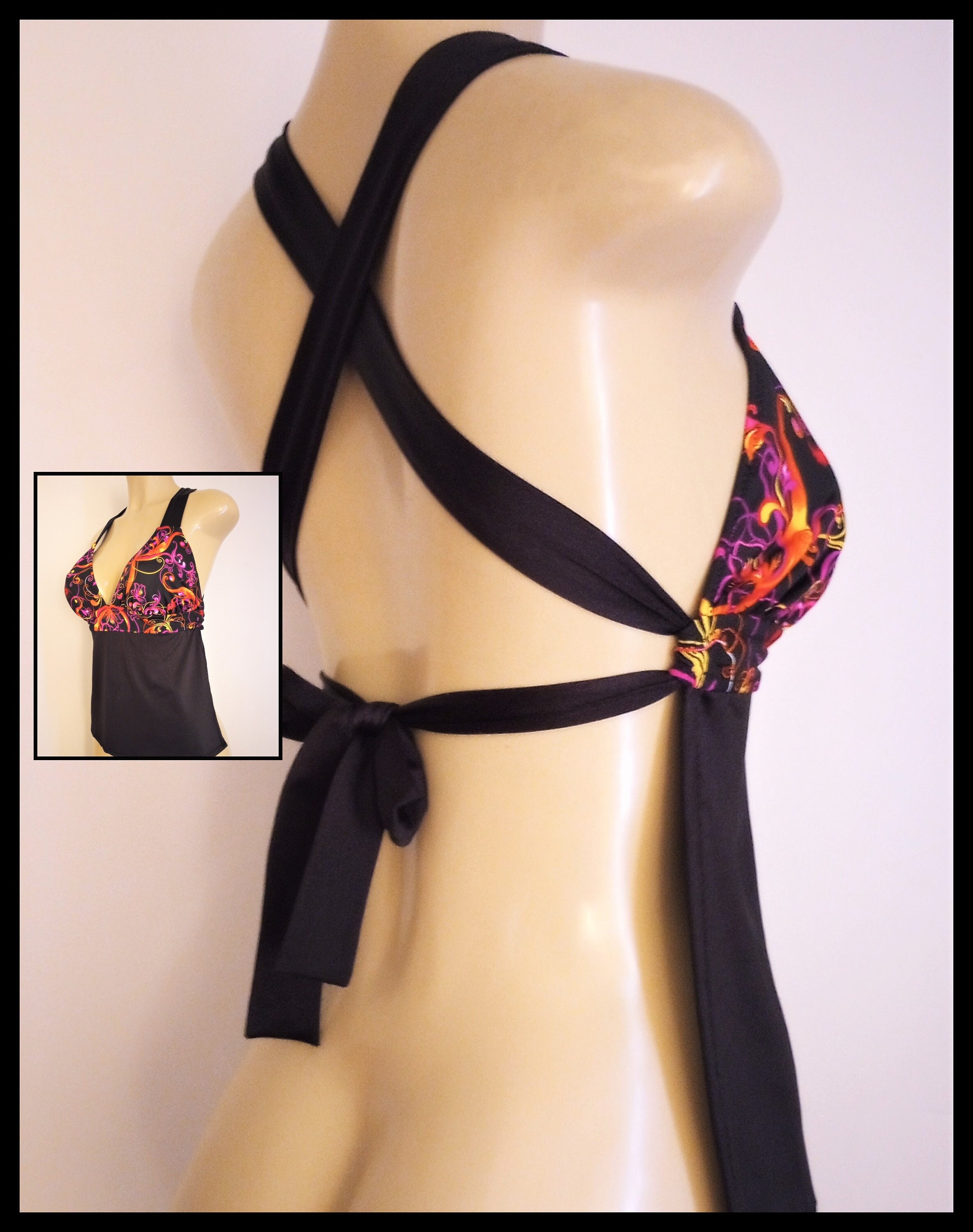 Tie Back Tankini Tops, Apron Back Swimwear, Open Back Tankinis for